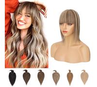 Silk-co Clip in Crown Hair Toppers For Thinning Hair Women Real Hair Topper With Fringe 150% Demsity Human Hair Extensions 18inch #4P27 Medium Brown&Dark Blonde