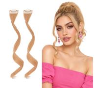 Silk-co Clip in Fringe Extensions with 12Inch Long Side Air Bangs Temples Curly Hairpiece Sideburn Invisible Natural Clip in Curtain Face-Framing Highlights 2 PCS Set for Laides and Women Light Brown