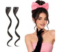 Silk-co Clip in Fringe Extensions with 12Inch Long Side Air Bangs Temples Curly Hairpiece Sideburn Invisible Natural Clip in Curtain Face-Framing Highlights 2 PCS for Laides and Women Natural Black