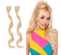 Silk-co Clip in Fringe Extensions with 12Inch Long Side Air Bangs Temples Curly Hairpiece Sideburn Invisible Natural Clip in Curtain Face-Framing Highlights 2 PCS Set Laides and Women Natural Blonde