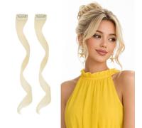 Silk-co Clip in Fringe Extensions with 12Inch Long Side Air Bangs Temples Curly Hairpiece Sideburn Invisible Natural Clip in Curtain Face-Framing Highlights 2 PCS Set Laides and Women Light Blonde