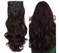Silk-co Clip in Hair Extensions 17 inch Light Brown 100% Synthetic Hairpiece Extension 8pcs Long Curly Wavy Hair Pieces For Full Head