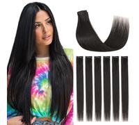 Silk-co Clip in Hair Extensions Real Human Hair Extension Double Weft With Lace Coverd Clip in Silky Straight 100% Natural Very Thin Highlight efffect for Women 6PCS 6Clip 14Inch #1B Natural Black 36g