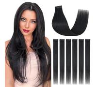Silk-co Clip in Hair Extensions Real Human Hair Extension Double Weft With Lace Coverd Clip in Silky Straight 100% Natural Very Thin Highlight efffect for Women 6PCS 6Clip 14Inch #01 Jet Black 36g
