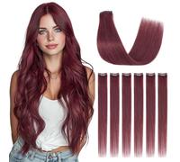 Silk-co Clip in Hair Extensions Real Human Hair Extension Double Weft With Lace Coverd Clip in Silky Straight 100% Natural Very Thin Highlight efffect for Women 6PCS 6Clip 16Inch #99J Wine Red 40g