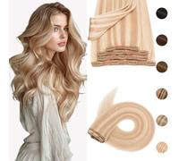 Silk-co Clip in Hair Extensions Real Human Hair Remy Double Weft With Lace Coverd Clip in Silky Straight Natural Thick Hair Seamless 7pcs 16Clips 90g 12Inch #18P613 Ash Blonde&Bleach Blonde