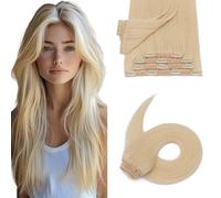 Silk-co Clip in Hair Extensions Real Human Hair Remy Double Weft With Lace Coverd Clip in Silky Straight Natural Thick Hair Seamless 7pcs 16Clips 90g Extension for Women 12Inch #60 Platinum Blonde