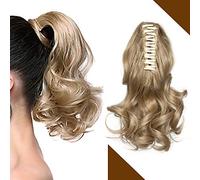 Silk-co Clip in Ponytail Extension Clip in 12 inch Long Curly Wavy Wrap around Hair Piece Synthetic Hair for Women (Ash Blond)