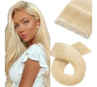 Silk-co Clip in Remy Hair Extensions 16inch 100% Real Human Hair One Piece Clip on Hair Extensions Seamless 3/4 Half Head Natural Straight(45g #613 Bleach Blonde)