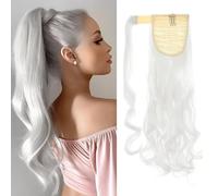 Silk-co Curly Pony Tail Hairpiece Clip in Hair Extensions 17inches Wrap Around Ponytail Long for Women (White)