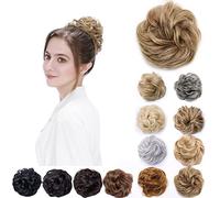 Silk-co Fake Hair Bun Scrunchy Scrunchie Messy Bun Chignons Wavy Donut Updo Synthetic Hair Extensions 35g Golden Brown & Blond