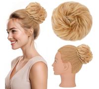 Silk-co Hair Buns Real 100% Remy Human Hair Scrunchy Updo HairPiece Extensions Donut Chignons 30g Curly Hair Pieces for Women Messy Bun Donut Bun Extension #18P613 Ash Blonde&Bleach Blonde
