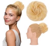Silk-co Hair Buns Real 100% Remy Human Hair Scrunchy Updo HairPiece Extensions Donut Chignons 30g Curly Hair Pieces for Women Messy Bun Donut Bun Extension #60 Platinum Blonde