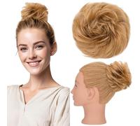 Silk-co Hair Buns Real 100% Remy Human Hair Scrunchy Updo HairPiece Extensions Donut Chignons 30g Curly Hair Pieces for Women Messy Bun Donut Bun Extension #27 Dark Blonde