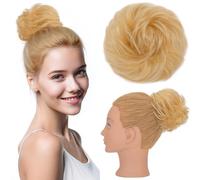 Silk-co Hair Buns Real 100% Remy Human Hair Scrunchy Updo HairPiece Extensions Donut Chignons 30g Curly Hair Pieces for Women Messy Bun Donut Bun Extension #613 Bleach Blonde