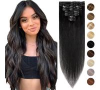 Silk-co Hair Extensions Clip in Hair Extensions 22inch #01 Jet Black 100% Real Remy Straight Human Hair Clip on -Basic Thickness-Thin Weft (75g)