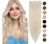 Silk-co Hair Extensions Clip in Hair Extensions 24inch 8 PCS #70 Bleach White 100% Real Remy Straight Human Hair Clip on -Basic Thickness-Thin Weft (80g)