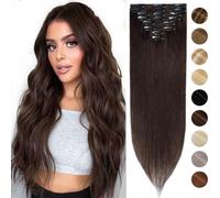 Silk-co Hair Extensions Clip in Hair Extensions 8inch 8 PCS #02 Dark Brown 100% Real Remy Straight Human Hair Clip on -Basic Thickness-Thin Weft (45g)