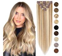 Silk-co Hair Extensions Clip in Hair Extensions 8inch 8 PCS #12P613 Golden Brown&Bleach Blonde 100% Real Remy Straight Human Hair Clip on -Basic Thickness-Thin Weft (45g)