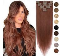 Silk-co Hair Extensions Clip in Hair Extensions 8PCS 100% Real Remy Straight Human Hair Clip on Hair Exrension -Basic Thickness-Thin Weft (22inch-75g #33 Dark Auburn)