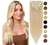 Silk-co Hair Extensions Clip in Hair Extensions Real Human Hair 8PCS 100% Real Remy Straight Hair Pieces Clip on -Basic Thickness-Thin Weft(12inch-55g, #24 Natural Blonde)