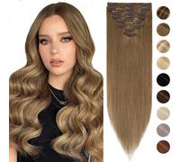 Silk-co Hair Extensions Clip in Hair Extensions Real Human Hair Brown 8 PCS Human Hair Extension Clip on Real Remy Straight -Basic Thickness-Thin Weft(12 inch-55g, #06 Light Brown)