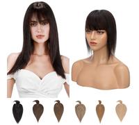 Silk-co Hair Topper for Thinning Hair Women with Fringe Real Human Hair Clip in Hair Extension Crown Toppiece 7 * 13cm Base 150% Density 10inch #1B Natural Black