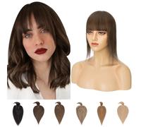 Silk-co Hair Topper for Thinning Hair Women with Fringe Real Human Hair Clip in Hair Extension Crown Toppiece 7 * 13cm Base 150% Density 16 inches #02 Dark Brown
