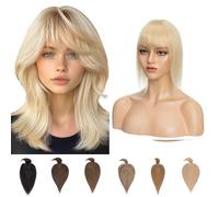 Silk-co Hair Toppers for Thinning Hair Women Real Hair with Fringe Clip in Hair Extensions Toppiece 7 * 13 Base Natural 150% Density 12inches #24 Natural Blonde