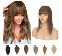 Silk-co Hair Toppers for Thinning Hair Women Real Hair with Fringe Clip in Hair Extensions Toppiece 7 * 13 Base Natural 150% Density 14 inch #04 Medium Brown