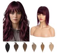 Silk-co Hair Toppers for Thinning Hair Women Real Hair with Fringe Clip in Hair Extensions Toppiece 7 * 13 Base Natural 150% Density 14 inch #99J Wine Red