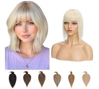 Silk-co Hair Toppers with Fringe for Thinning Hair Women Remy Real Human One Piece Clip in Hair Extension 150% Density 14 inch #60 Platinum Blonde