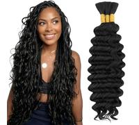 Silk-co Human Braiding Hair for Boho Braids Human 110g 14 Inch Curly Wavy Boho Brazilian Virgin Hair for Braiding Knotless 12A Water Wave Bulk No Weft Bohemian 3 Bundles/Pack #1B Natural Black