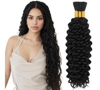 Silk-co Human Braiding Hair for Boho Braids Human 110g 16 Inch Curly Wavy Boho Brazilian Virgin Hair for Braiding Knotless 12A Deep Wave Bulk No Weft Bohemian 3 Bundles/Pack Natural #1B Natural Black
