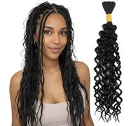 Silk-co Human Braiding Hair for Boho Braids Human 50g 14 Inch Curly Wavy Boho Brazilian Virgin Hair for Braiding Knotless 12A Water Wave No Weft Bulk Bohemian 1 Bundle/Pack #1B Natural Black