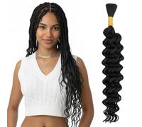 Silk-co Human Braiding Hair for Boho Braids Human 50g 20 Inch Curly Wavy Boho Brazilian Virgin Hair for Braiding Knotless 12A Deep Wave No Weft Bulk Bohemian 1 Bundle/Pack #1B Natural Black