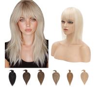 Silk-co Human Hair Toppers for Thinning Hair Women, Real Hair with Fringe Clip in Hair Extensions Toppiece, 7 * 13 Base, Natural, 150% Density, 14 Inch, #18P613 Ash Blonde&Bleach Blonde