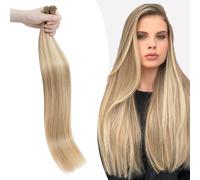 Silk-co I Tip Human Hair Extensions 1g/strand 50 Strands Pre Bonded Stick Tip Keratin Real Remy Hair Extension Straight(22inch, 12P613 Golden Brown&Bleach Blonde?, 22inch-50g (Pack of 50)