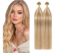 Silk-co Keratin Nail Pre Bonded Nail U Tip Human Hair Extensions Keratin Nail 22"-100g 100S Strands #12/613 Golden Brown&Bleach Blonde Invisible Remy Real Fusion Extension Long Straight