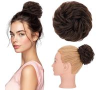Silk-co Messy Hair Scrunchies Hair Buns Real Remy Human Hair Scrunchy Updo HairPiece Extensions Donut Chignons 45g Straight Hair Pieces for Women Messy Bun Donut Bun Extension for Women #02 Dark Brown