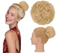 Silk-co Messy Hair Scrunchies Hair Buns Real Remy Human Hair Scrunchy Updo HairPiece Extensions Donut Chignons 45g Straight Hair Pieces for Women Messy Bun Donut Bun Extension #613 Bleach Blonde