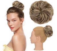 Silk-co Messy Hair Scrunchies Hair Buns Real Remy Human Hair Scrunchy Updo HairPiece Extensions Donut Chignons 45g Straight Hair Pieces for Women Messy Bun Donut #4P613 Medium Brown&Bleach Blonde