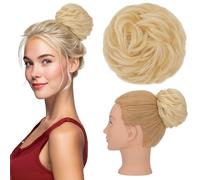 Silk-co Messy Hair Scrunchies Hair Buns Real Remy Human Hair Scrunchy Updo HairPiece Extensions Donut Chignons 45g Straight Hair Pieces for Women Messy Bun Donut Bun Extension #60 Platinum Blonde
