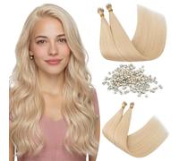 Silk-co Nano Ring Hair Extensions Real Human Hair Invisible Nano Tip&Beads Extension in Silky Soft Straight 100% Remy Natural for Women 0.7g/S 50Strands 35g/pack 24 Inch #613 Bleach Blonde