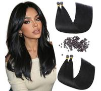 Silk-co Nano Ring Hair Extensions Real Human Hair Invisible Nano Tip&Beads Extension in Silky Soft Straight 100% Remy Natural for Women 0.7g/S 50Strands 35g/pack 24 Inch #01 Jet Black