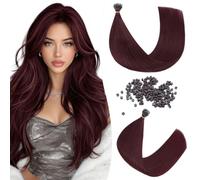 Silk-co Nano Ring Hair Extensions Real Human Hair Invisible Nano Tip&Beads Extension in Silky Soft Straight 100% Remy Natural for Women 0.7g/S 50Strands 35g/pack 24 Inch #Mulberry