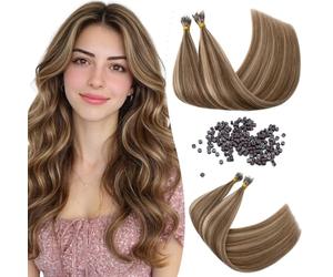 Silk-co Nano Ring Hair Extensions Real Human Hair Invisible Nano Tip&Beads Extension in Silky Soft Straight 100% Remy Natural for Women 0.7g/S 50Strands 35g/pack 16 Inch #4P27 Medium Brown&Dark Blonde