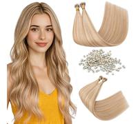 Silk-co Nano Ring Hair Extensions Real Human Hair Invisible Nano Tip&Beads Silky Soft Straight 100% Remy Natural for Women 0.7g/S 50Strands 35g/pack 16 Inch #18P613 Ash Blonde&Bleach Blonde