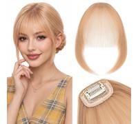 Silk-co One Clip in Bangs Extensions with 10 Inch Temples Fringe 6.5Inch Hair Piece One Piece Extension Sideburn Bangs Invisible Natural Synthetic Hairpiece for Laides and Women Dark Blonde