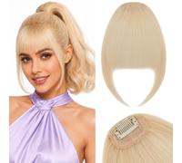 Silk-co One Clip in Bangs Extensions with 10 Inch Temples Fringe 6.5Inch Hair Piece One Piece Extension Sideburn Bangs Invisible Natural Synthetic Hairpiece for Laides and Women Light Blonde